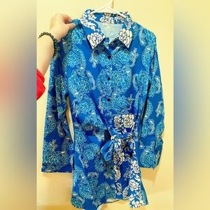 Floral Print Tie Front Shirt Dress